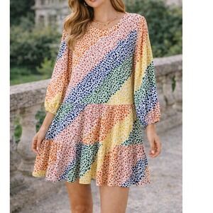 ELOQUII ELEMENTS Dress Size 14 Tiered Rainbow Print Boho